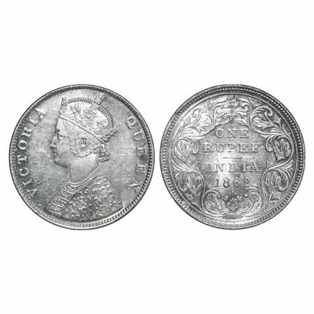 Victoria Queen, Silver, Rupee, 1862, Madras Mint, B/II/0/0, With enclosed frame effect and
