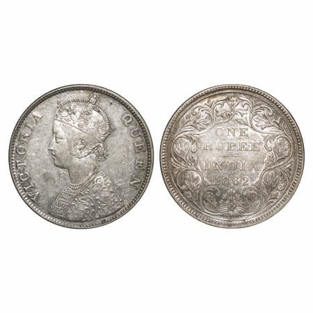 Victoria Queen, Silver, Rupee, 1862, Madras Mint, B/II/0/0, With enclosed frame effect and