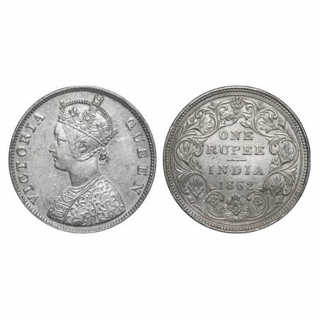 Victoria Queen, Silver, Rupee, 1862, Madras Mint, B/II/0/0, With enclosed frame effect and