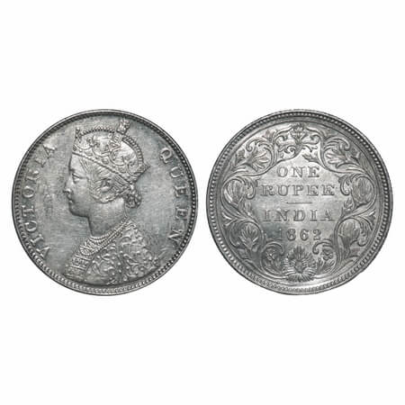 Victoria Queen, Silver, Rupee, 1862, Bombay Mint, B/II/0/0. F. Prid 58. GK 271. About Unci