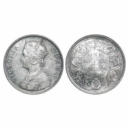 Victoria Queen, Silver, Rupee, 1862, Bombay Mint, B/II/2/0. F. Prid 71 . GK 287. Brilliant