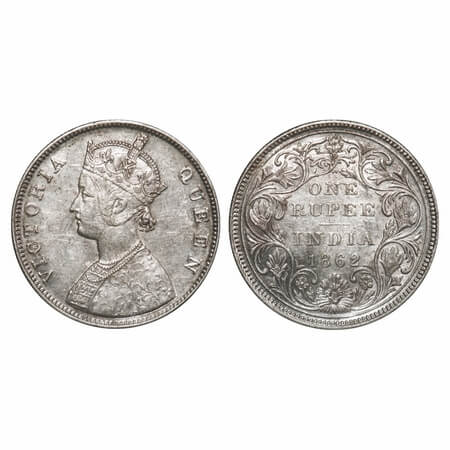 Victoria Queen, Silver, Rupee, 1862, Bombay Mint, B/II/2/0, Two dots arranged are at equid