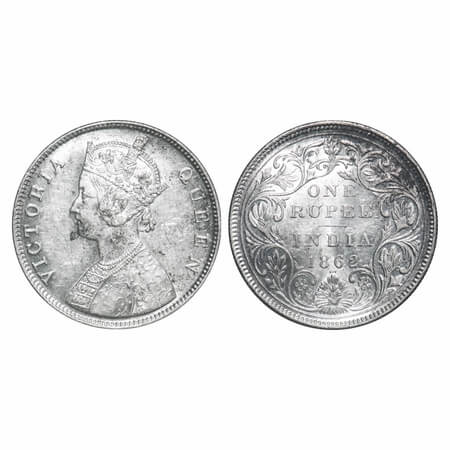 Victoria Queen, Silver, Rupee, 1862, Bombay Mint, B/II/0/3. F. Prid 77. GK 300. Uncirculat