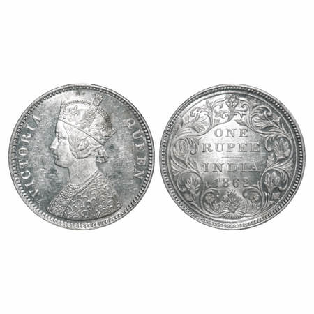 Victoria Queen, Silver, Rupee, 1862, Bombay Mint, A/II/0/4, w/o initial 'J'. F. Prid 79. G