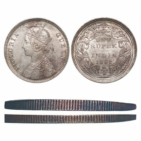 Victoria Queen, Silver, Rupee, 1862, Bombay Mint, A/II/0/4, w/o initial 'J', The rim is th