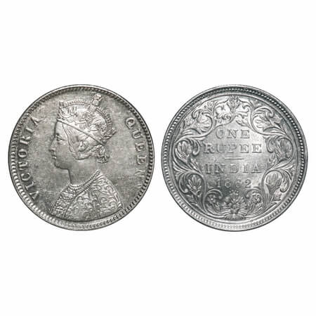 Victoria Queen, Silver, Rupee, 1862, Bombay Mint, A/II/0/4, With initial 'J'. F. Prid 79. 