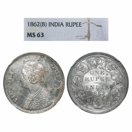 Victoria Queen, Silver, Rupee, 1862, Bombay Mint, A/II/0/4, w/o initial 'J'. F. Prid 79. G