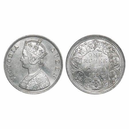 Victoria Queen, Silver, Rupee, 1862, Bombay Mint, B/II/0/4, Ghost on Rev, Die crack on Obv