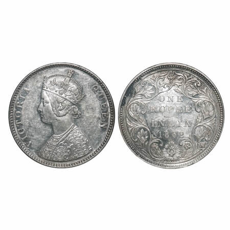 Victoria Queen, Silver, Rupee, 1862, Bombay Mint, A/II/0/5, With half bottom stroke of num
