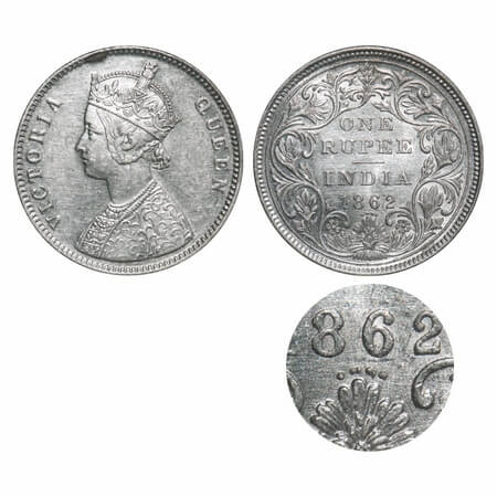 Victoria Queen, Silver, Rupee, 1862, Bombay Mint, A/II/0/6, Complete 'D" in India, w/o ini