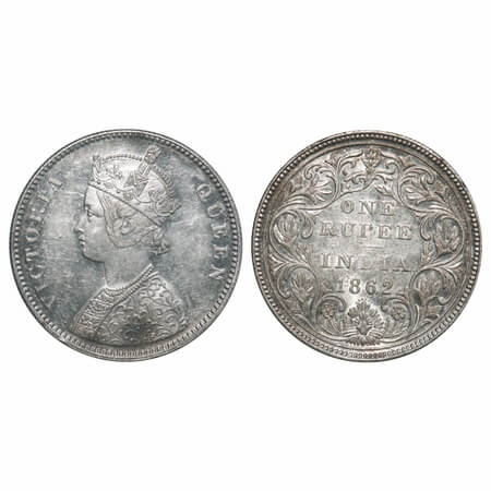 Victoria Queen, Silver, Rupee, 1862, Bombay Mint, A/II/0/6, Complete 'D' in India, w/o ini