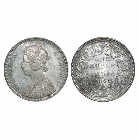Victoria Queen, Silver, Rupee, 1862, Bombay Mint, A/II/0/6, Complete 'D' in India, w/o ini