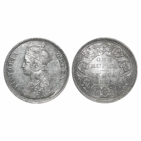 Victoria Queen, Silver, Rupee, 1862, Bombay Mint, A/II/0/6, w/o bottom stroke of numeral '