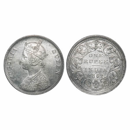 Victoria Queen, Silver, Rupee, 1862, Bombay Mint, A/II/0/6, w/o bottom stroke of numeral 1
