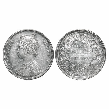 Victoria Queen, Silver, Rupee, 1862, Bombay Mint, A/II/0/6, With half bottom stroke of num
