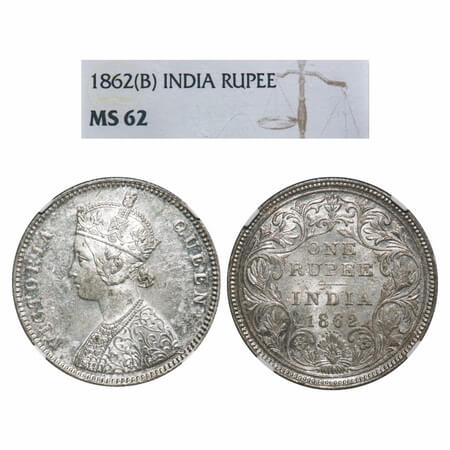 Victoria Queen, Silver, Rupee, 1862, Bombay Mint, A/II/0/6, with half bottom stroke of num
