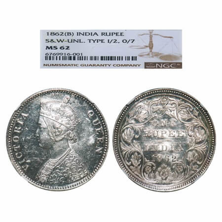 Victoria Queen, Silver, Rupee, 1862, Bombay Mint, A/II/0/7, With initial 'J', Mechanical d