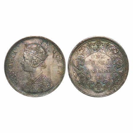 Victoria Queen, Silver, Rupee, 1862, Bombay Mint, A/II/0/7, w/o initial 'J'. F. Prid 87. G