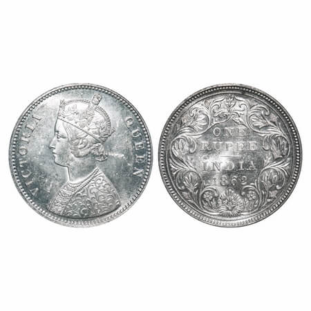 Victoria Queen, Silver, Rupee, 1862, Bombay Mint, A/II/0/7, w/o initial 'J'. F. Prid 87. G