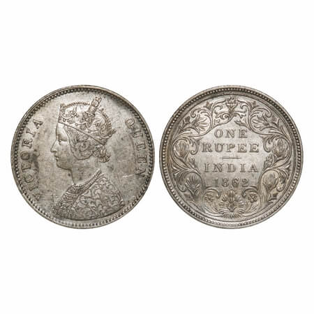 Victoria Queen, Silver, Rupee, 1862, Bombay Mint, A/II/0/7, w/o initial 'J'. F. Prid 87. G