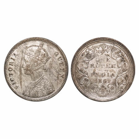 Victoria Queen, Silver, Rupee, 1862, Bombay Mint, B/II/0/7. F. Prid 88. GK 329. Very Fine+