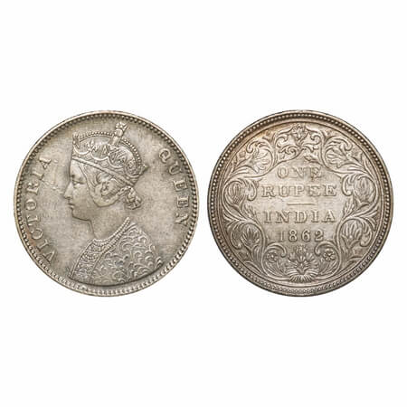 Victoria Queen, Silver, Rupee, 1862, Bombay Mint, A/II/0/10, w/o initial 'J', Re-Engraved 