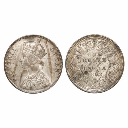 Victoria Queen, Silver, Rupee, 1862, Bombay Mint, A/II/0/10, w/o initial 'J'. F. Prid Unli