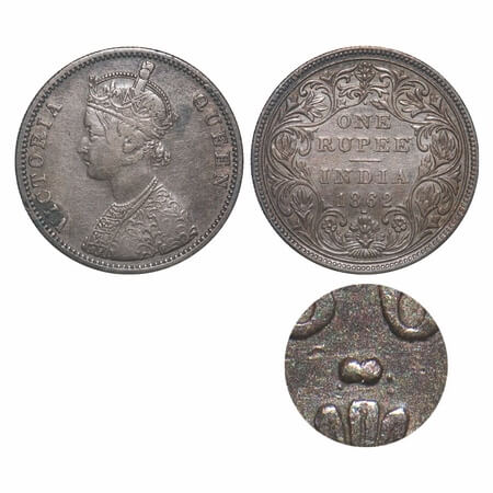 Victoria Queen, Silver, Rupee, 1862, Bombay Mint, A/II/1/2, With initial 'J', Two dots bel