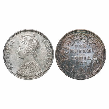 Victoria Empress, Silver, Rupee, 1977, Bombay Mint, A3/II(i), Dot, Thin numeral '77'. F. P