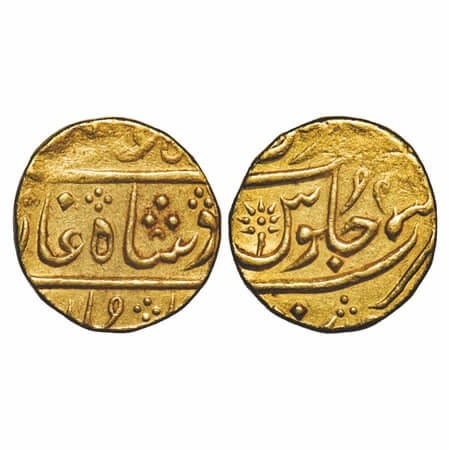 Bombay Presidency, Gold Mohur, 11.56g, Surat Mint, INO Shah Alam II, 46 RY. (1801-1802 AD)
