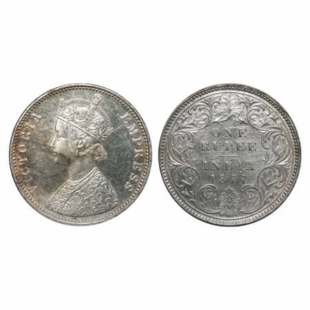 Victoria Empress, Silver, Rupee, 1877, Bombay Mint, A3/I, Dot. F. Prid 150. GK 444. Almost