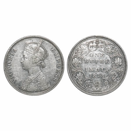 Victoria Empress, Silver, Rupee, 1878, Bombay Mint, A3/II(i), Dot. F. Prid 151. GK 451. Ab