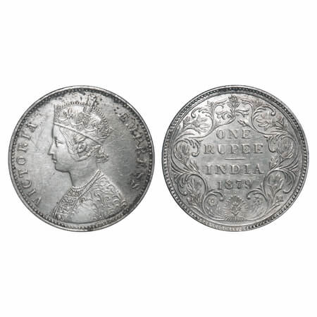 Victoria Empress, Silver, Rupee, 1879, Bombay Mint, A3/II(i), Dot. F. Prid Unlisted. GK 45
