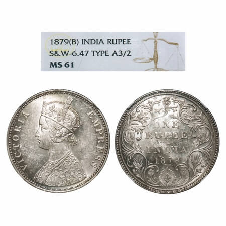 Victoria Empress, Silver, Rupee, 1879, Bombay Mint, A3/II(iii), Dot, Bottom right stroke o