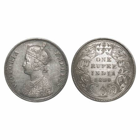 Victoria Empress, Silver, Rupee, 1880, Bombay Mint, A3/II(iv), Dot. F. Prid 155. GK 465. E