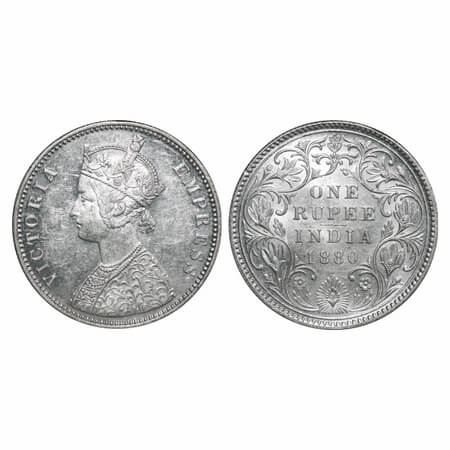 Victoria Empress, Silver, Rupee, 1880, Bombay Mint, A3/II(iv), Dot. F. Prid Unlisted. GK 4