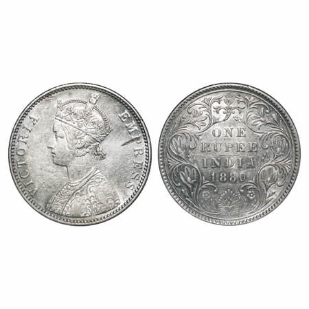 Victoria Empress, Silver, Rupee, 1880, Bombay Mint, A3/II(iv), Dot, Inclined 1, Planchet f