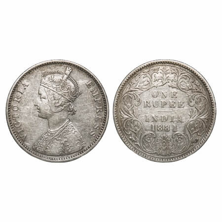 Victoria Empress, Silver, Rupee, 1881, Bombay Mint, A3/I, Dot. F. Prid 158. GK 470. Very F