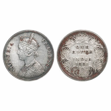 Victoria Empress, Silver, Rupee, 1881, Calcutta Mint, A1/I, 'C' incused. F. Prid 119. GK 4