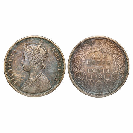 Victoria Empress, Silver, Rupee, 1881, Calcutta Mint, A1/I, 'C' incused. F. Prid 119. GK 4