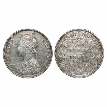 Victoria Empress, Silver, Rupee, 1882, Bombay Mint, A3/I, Dot. F. Prid 160. GK 474. About 