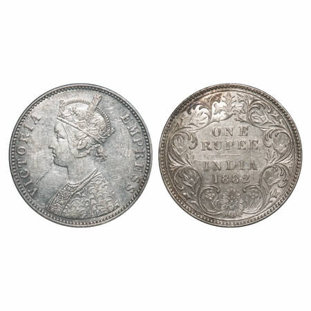 Victoria Empress, Silver, Rupee, 1882, Bombay Mint, A3/I, Dot, Flat 1. F. Prid 160. GK 474