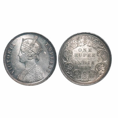 Victoria Empress, Silver, Rupee, 1882, Calcutta Mint, A1/I, 'C' incused. F. Prid 120. GK 4