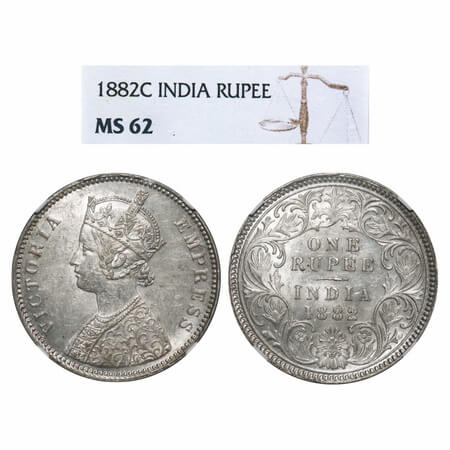 Victoria Empress, Silver, Rupee, 1882, Calcutta Mint, A1/I, 'C' incused. F. Prid 120. GK 4