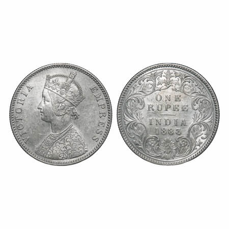 Victoria Empress, Silver, Rupee, 1883, Bombay Mint, A3/I, 'B' raised. F. Prid 164. GK 483.