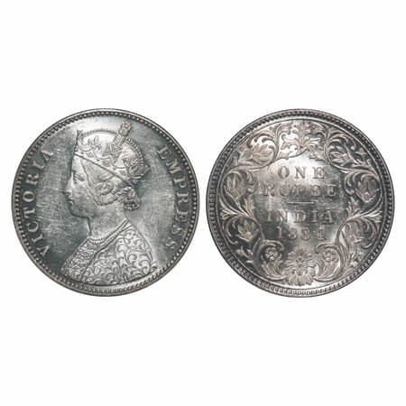 Victoria Empress, Silver, Rupee, 1884, Bombay Mint, A3/I, 'B' raised. F. Prid 167. GK 489.