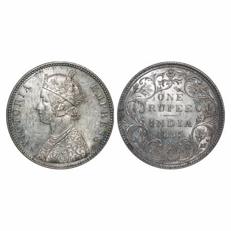 Victoria Empress, Silver, Rupee, 1885, Bombay Mint, A3/II(i), 'B' raised, Top stroke of nu