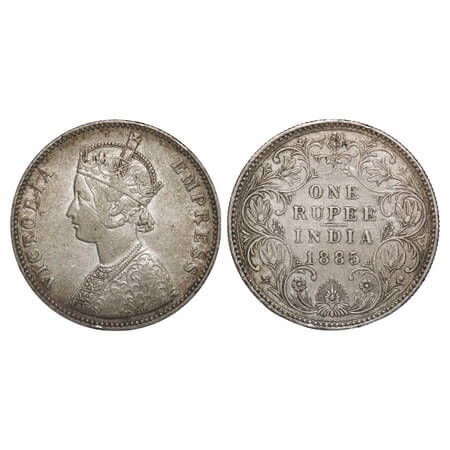 Victoria Empress, Silver, Rupee, 1885, Bombay Mint, A3/II(iv), 'B' incused. F. Prid . GK 5