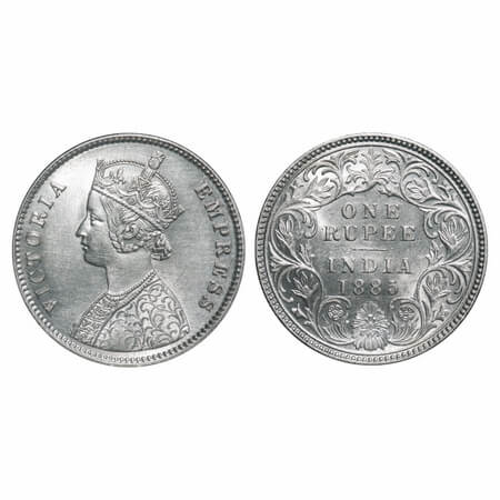 Victoria Empress, Silver, Rupee, 1885, Calcutta Mint, A1/I, 'C' incused, Top stroke of num