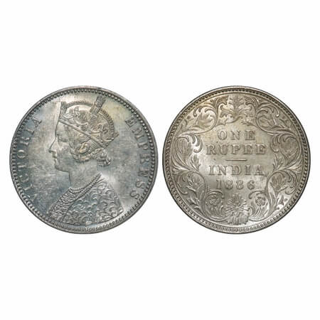 Victoria Empress, Silver, Rupee, 1886, Bombay Mint, C2/I, 'B' incused. F. Prid 171. GK 523